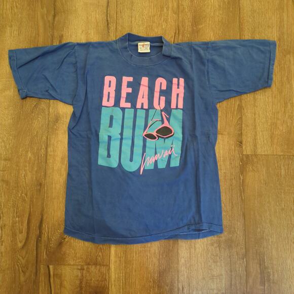 VTG Beach Bum Hawaii Adult Large Shirt Sunglass Island Maui Neon Surf Skate - Picture 1 of 7